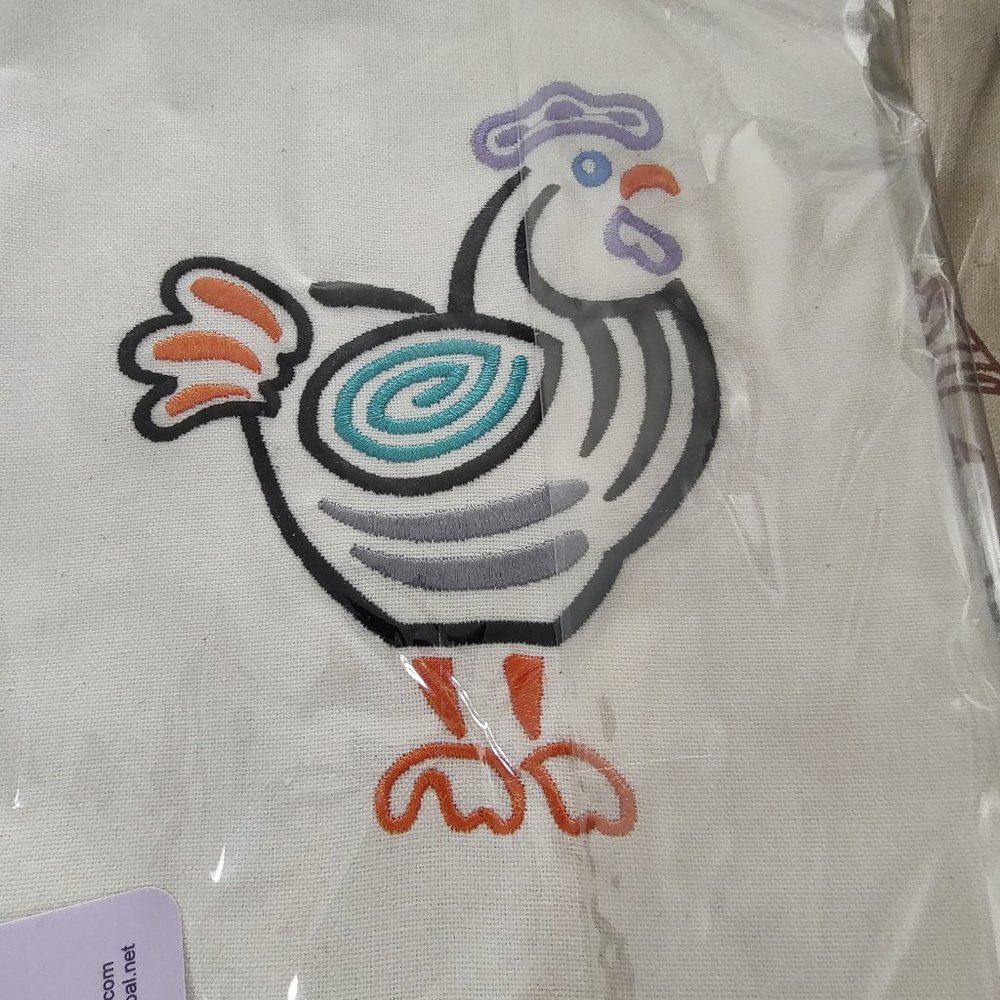 Set of 2 Mola Chicken and Rooster Kitchen Towels
